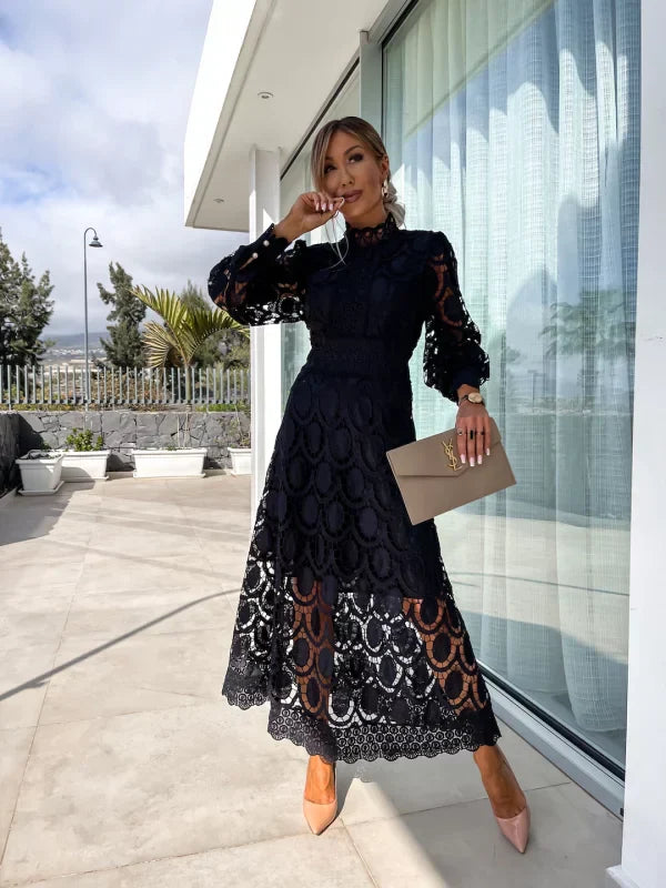 ELAINA – LACE-KISSED TWILIGHT MIDI DRESS