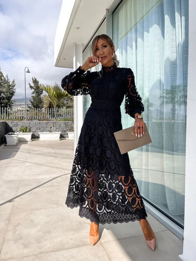 ELAINA – LACE-KISSED TWILIGHT MIDI DRESS