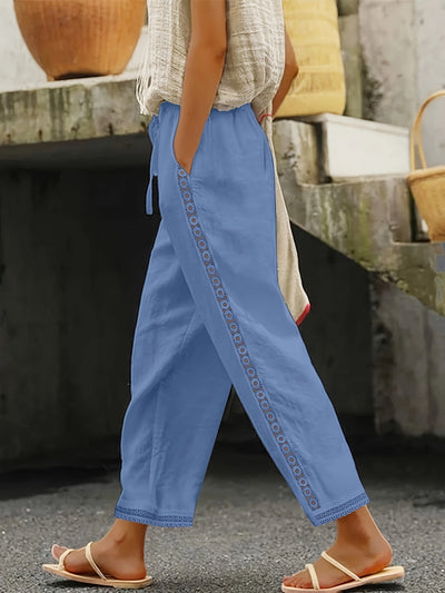 AVA - LACE SPLICING STRAIGHT LEG PANTS