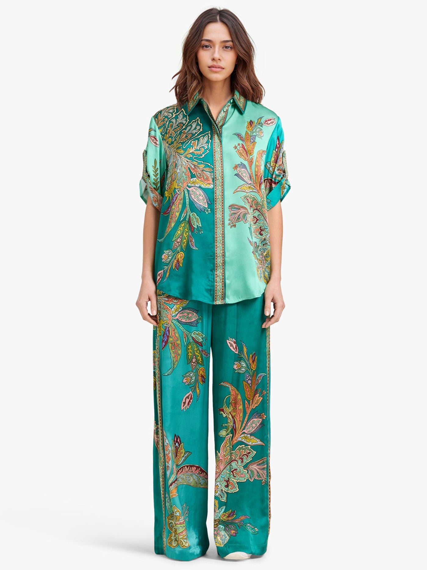 EMERALD LUXE – OVERSIZED SHIRT & FLOWY TROUSER SET IN JEWEL TONES