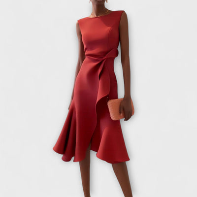 CORNELIA – ASYMMETRIC POISE MIDI DRESS
