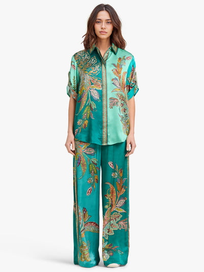 EMERALD LUXE – OVERSIZED SHIRT & FLOWY TROUSER SET IN JEWEL TONES