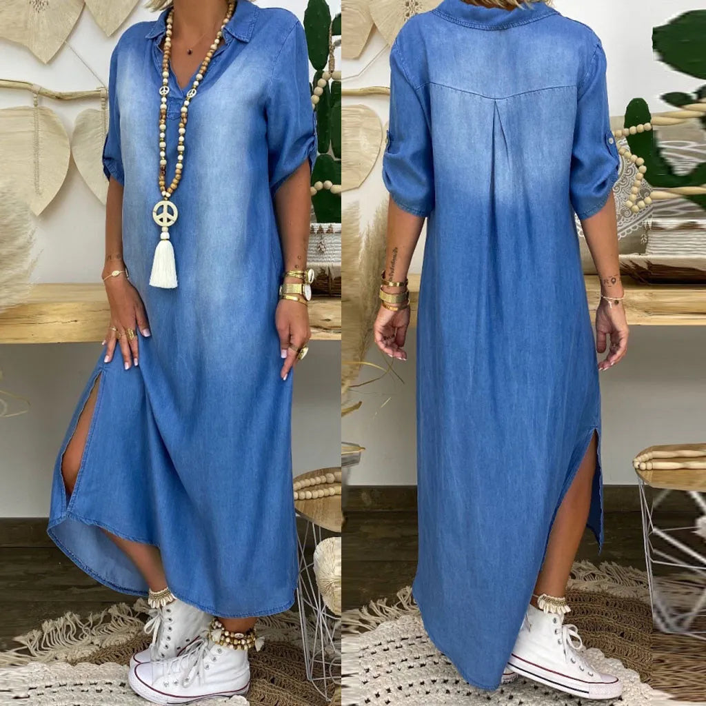 LEA – DENIM CHARM WITH A MODERN SIDE SLIT