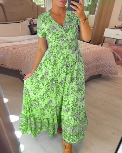 ALISA – BLOOMING ALLURE V-NECK DRESS