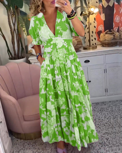 CATRISA – BLOOMING CHARM V-NECK DRESS WITH POCKETS