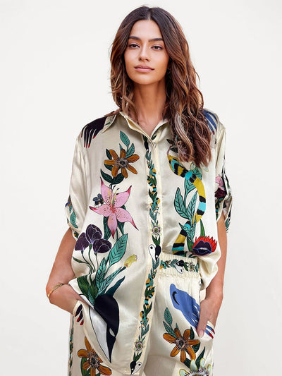SATIN SUIT – LUXE DRAPE WITH A REFINED PRINT