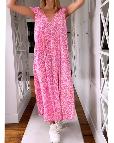 VÉRONIQUE – FLOWING V-NECK MAXI WITH SUMMER PRINT CHARM