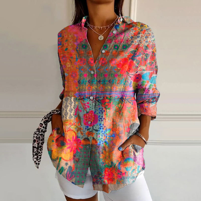 ANNIKA – PLAYFUL VIBRANCE COLORFUL PRINT BLOUSE