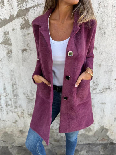 CASUAL SINGLE-BREASTED THICK COAT WITH LAPELS