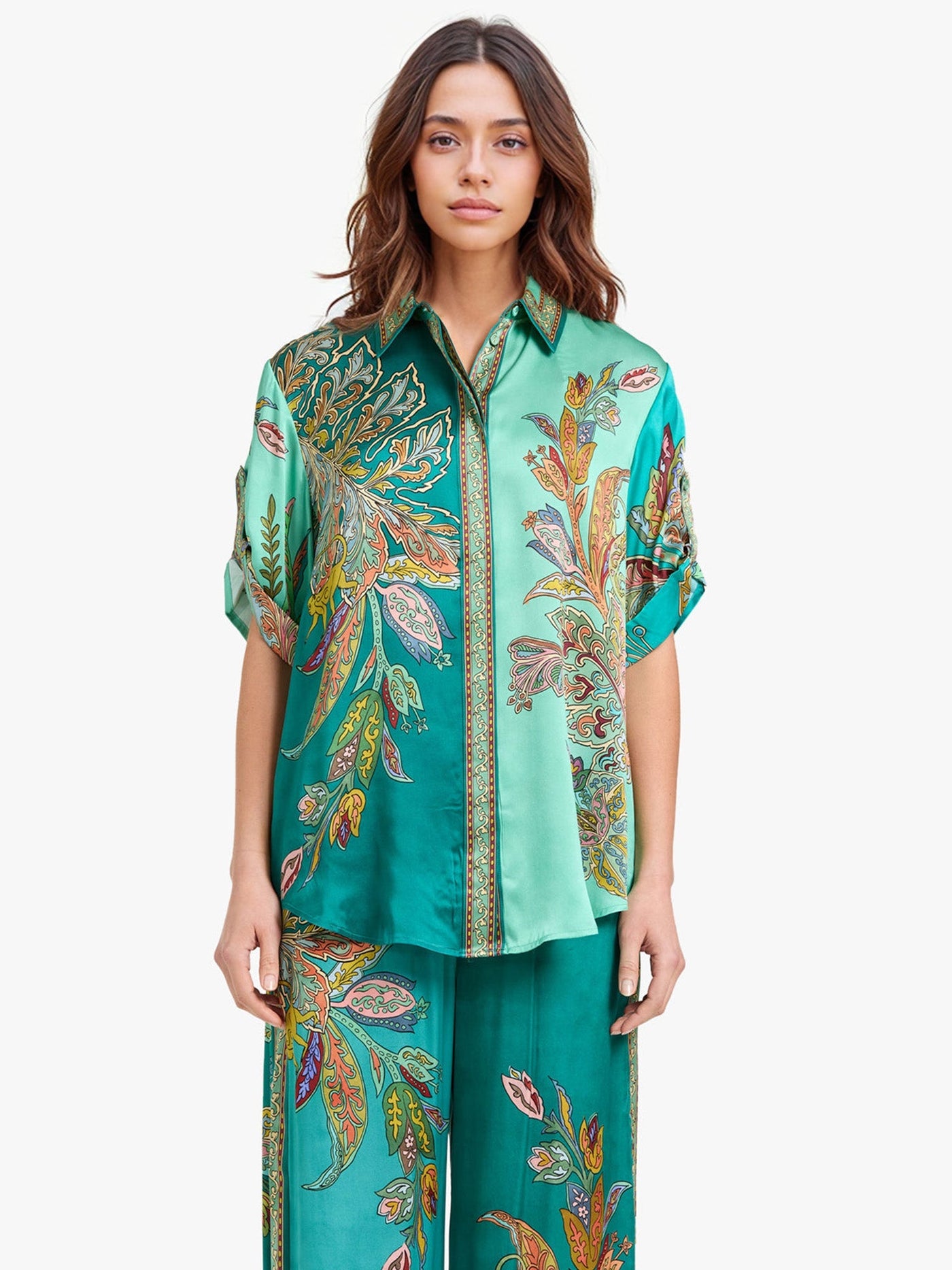 EMERALD LUXE – OVERSIZED SHIRT & FLOWY TROUSER SET IN JEWEL TONES