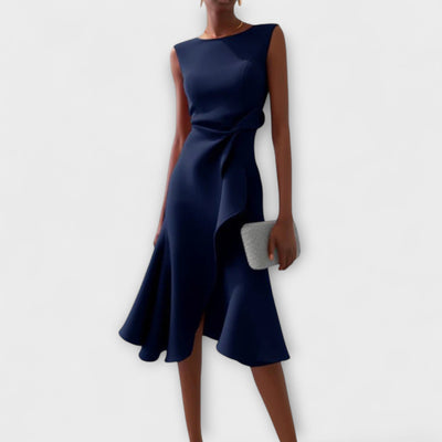 CORNELIA – ASYMMETRIC POISE MIDI DRESS