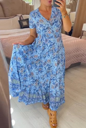 ALISA – BLOOMING ALLURE V-NECK DRESS