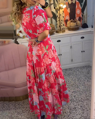 CATRISA – BLOOMING CHARM V-NECK DRESS WITH POCKETS