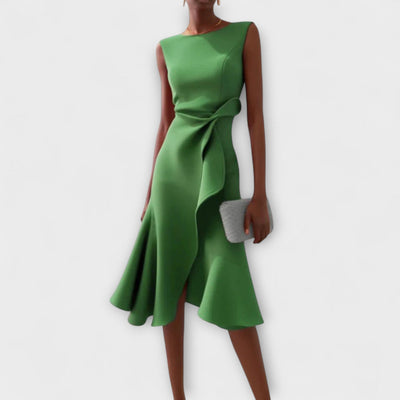 CORNELIA – ASYMMETRIC POISE MIDI DRESS