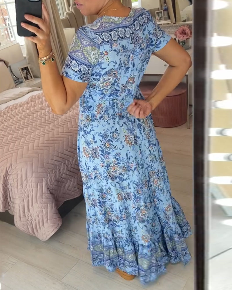 ALISA – BLOOMING ALLURE V-NECK DRESS
