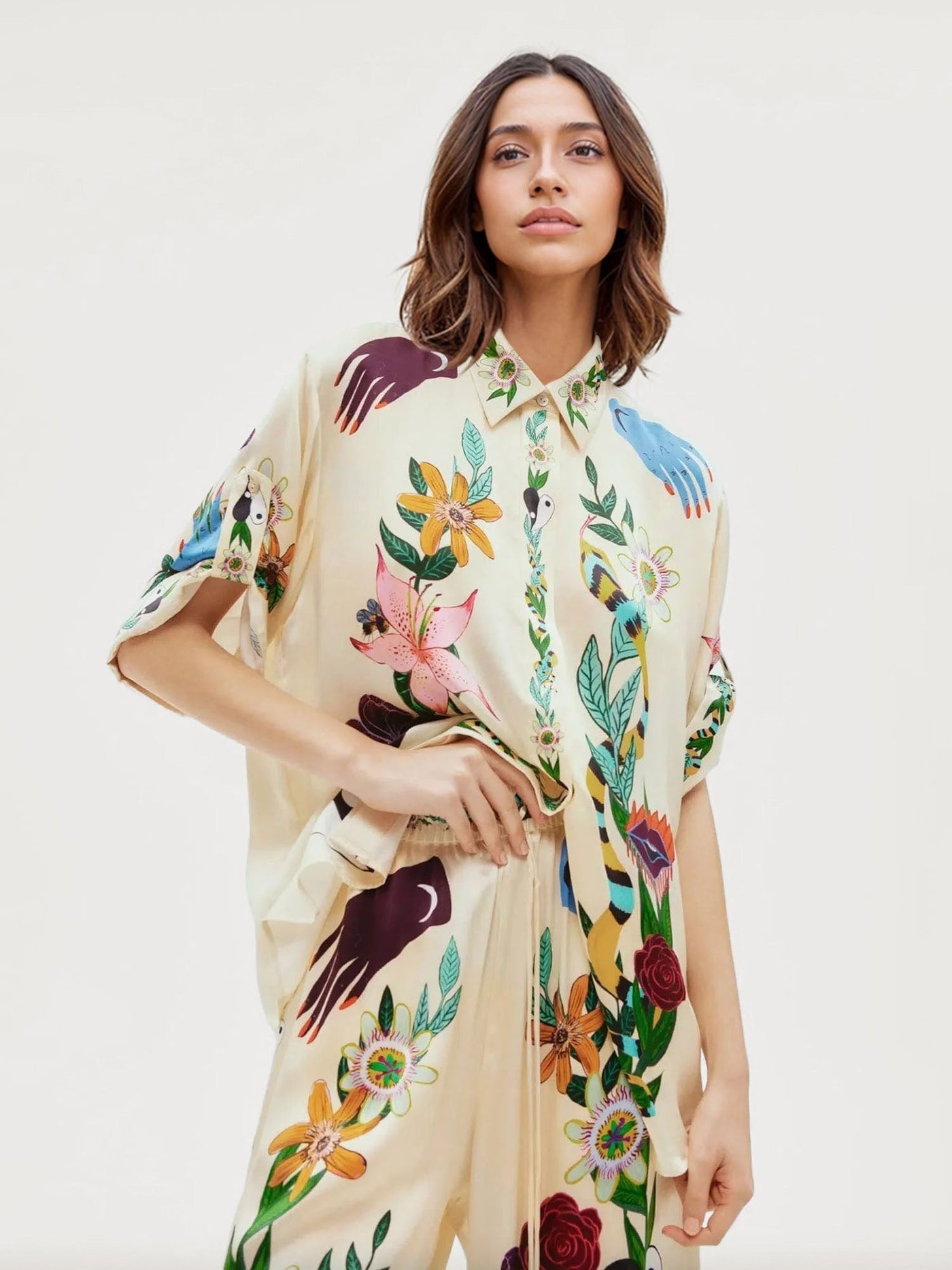 SATIN SUIT – LUXE DRAPE WITH A REFINED PRINT