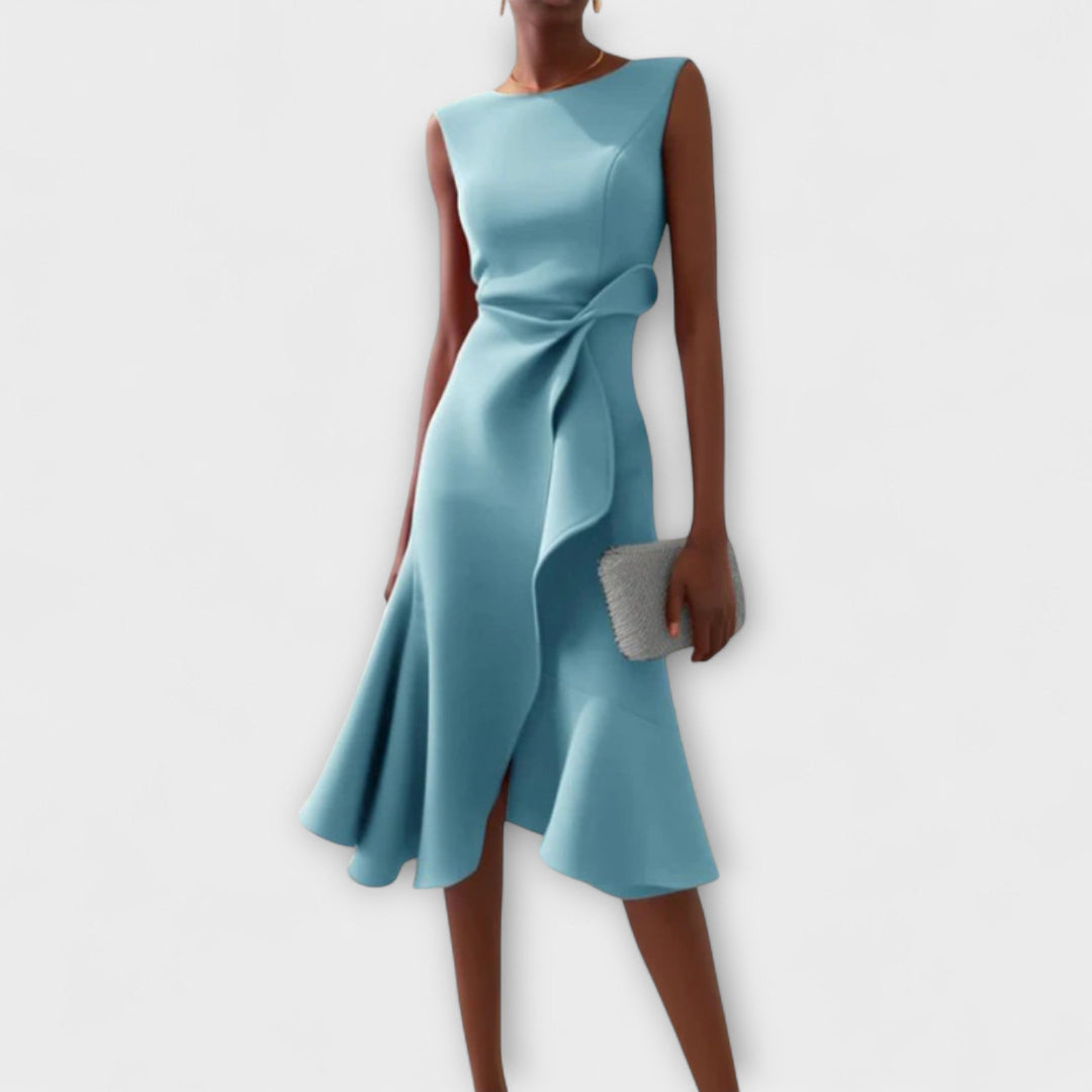 CORNELIA – ASYMMETRIC POISE MIDI DRESS
