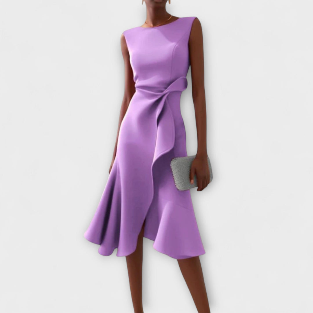 CORNELIA – ASYMMETRIC POISE MIDI DRESS