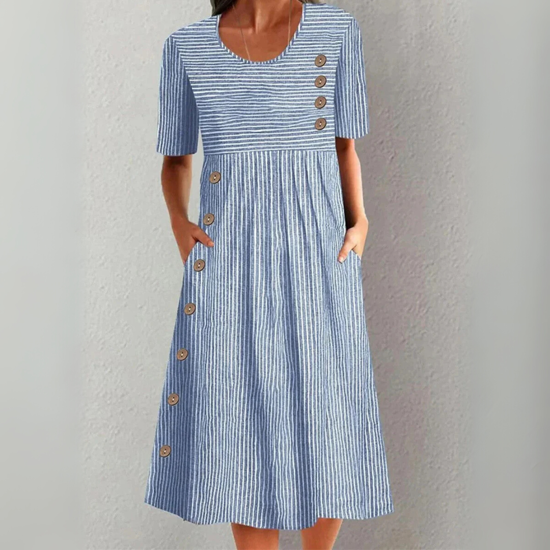 LENNA – SOFT STRIPES IN A BREEZY MIDI SILHOUETTE