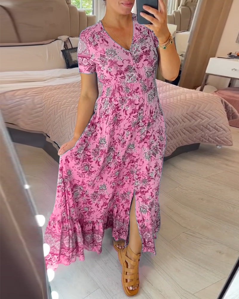 ALISA – BLOOMING ALLURE V-NECK DRESS