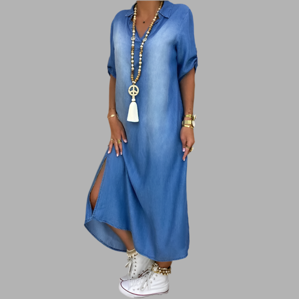 LEA – DENIM CHARM WITH A MODERN SIDE SLIT