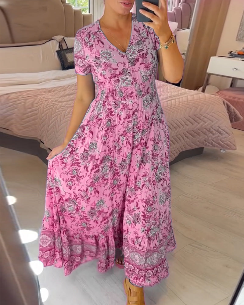 ALISA – BLOOMING ALLURE V-NECK DRESS