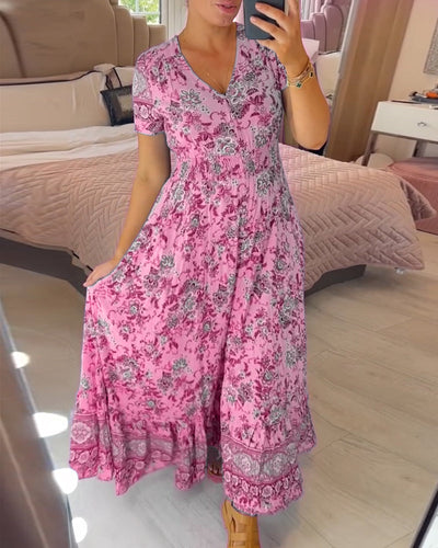 ALISA – BLOOMING ALLURE V-NECK DRESS
