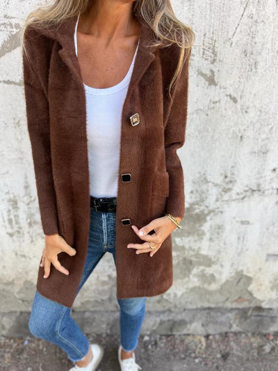 CASUAL SINGLE-BREASTED THICK COAT WITH LAPELS