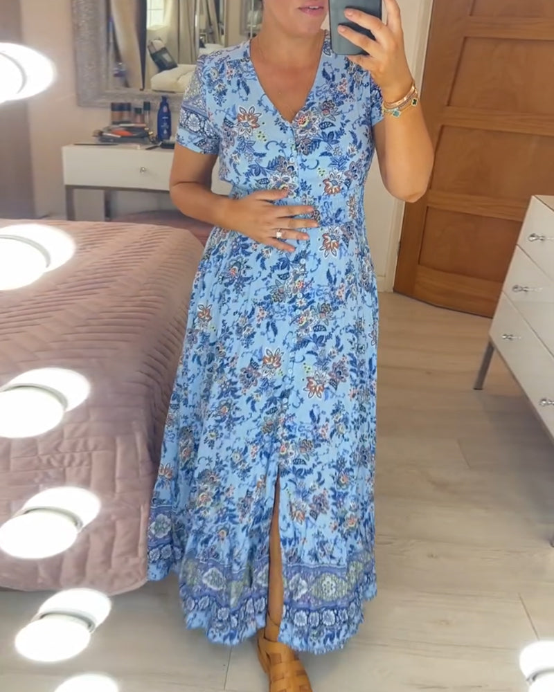 ALISA – BLOOMING ALLURE V-NECK DRESS