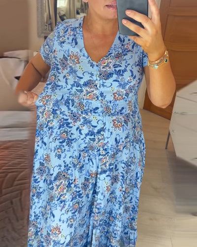 ALISA – BLOOMING ALLURE V-NECK DRESS
