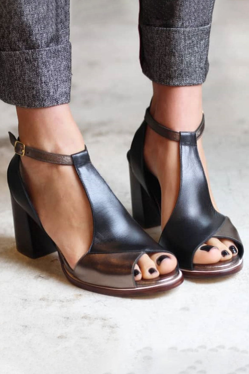 NADARIA – PATCHWORK POISE IN SCULPTED BLACK HEELS