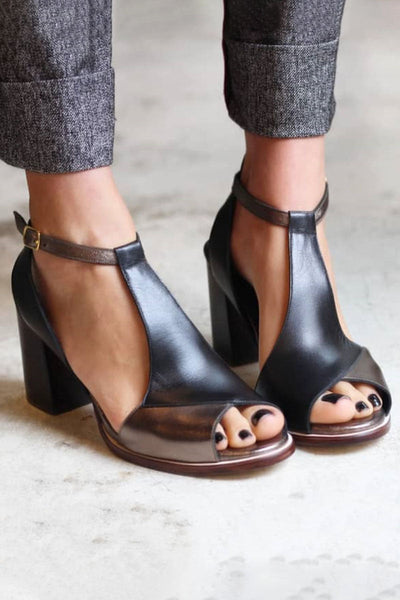 NADARIA – PATCHWORK POISE IN SCULPTED BLACK HEELS