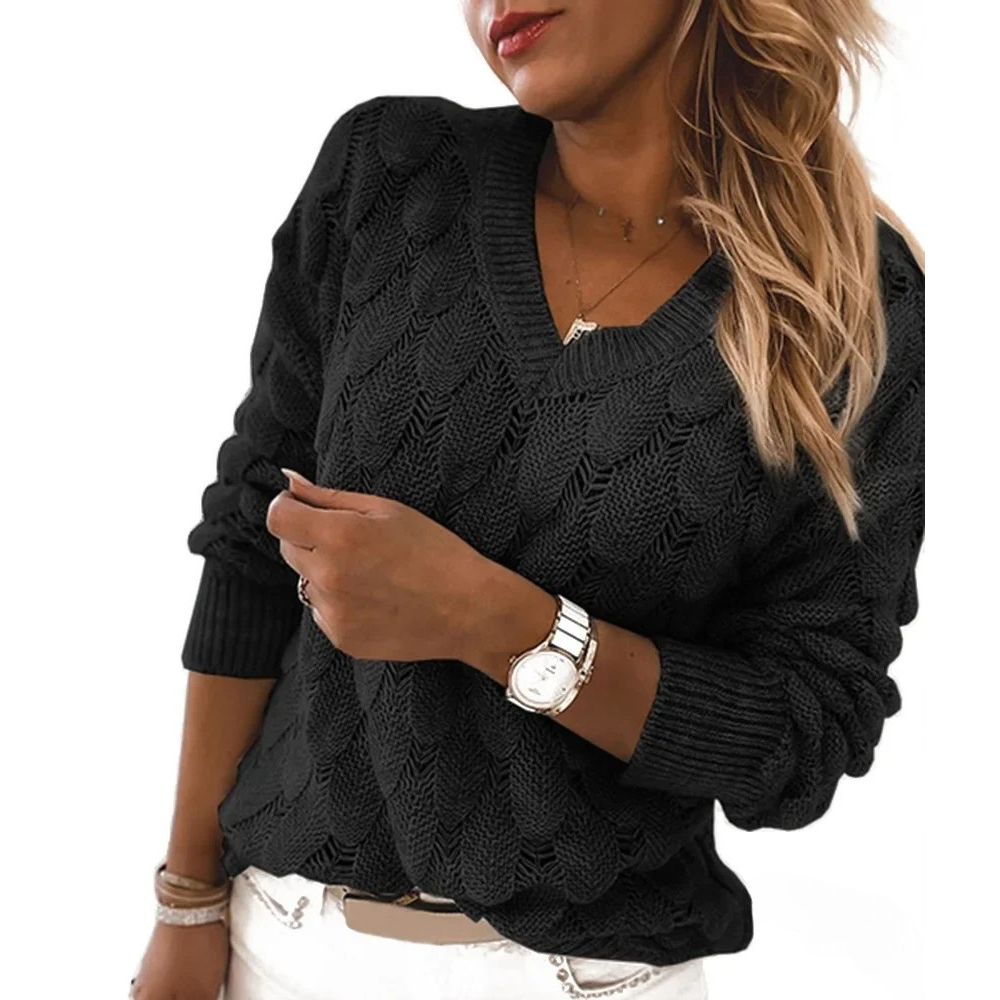 LENA – RELAXED ELEGANCE V-NECK SWEATER