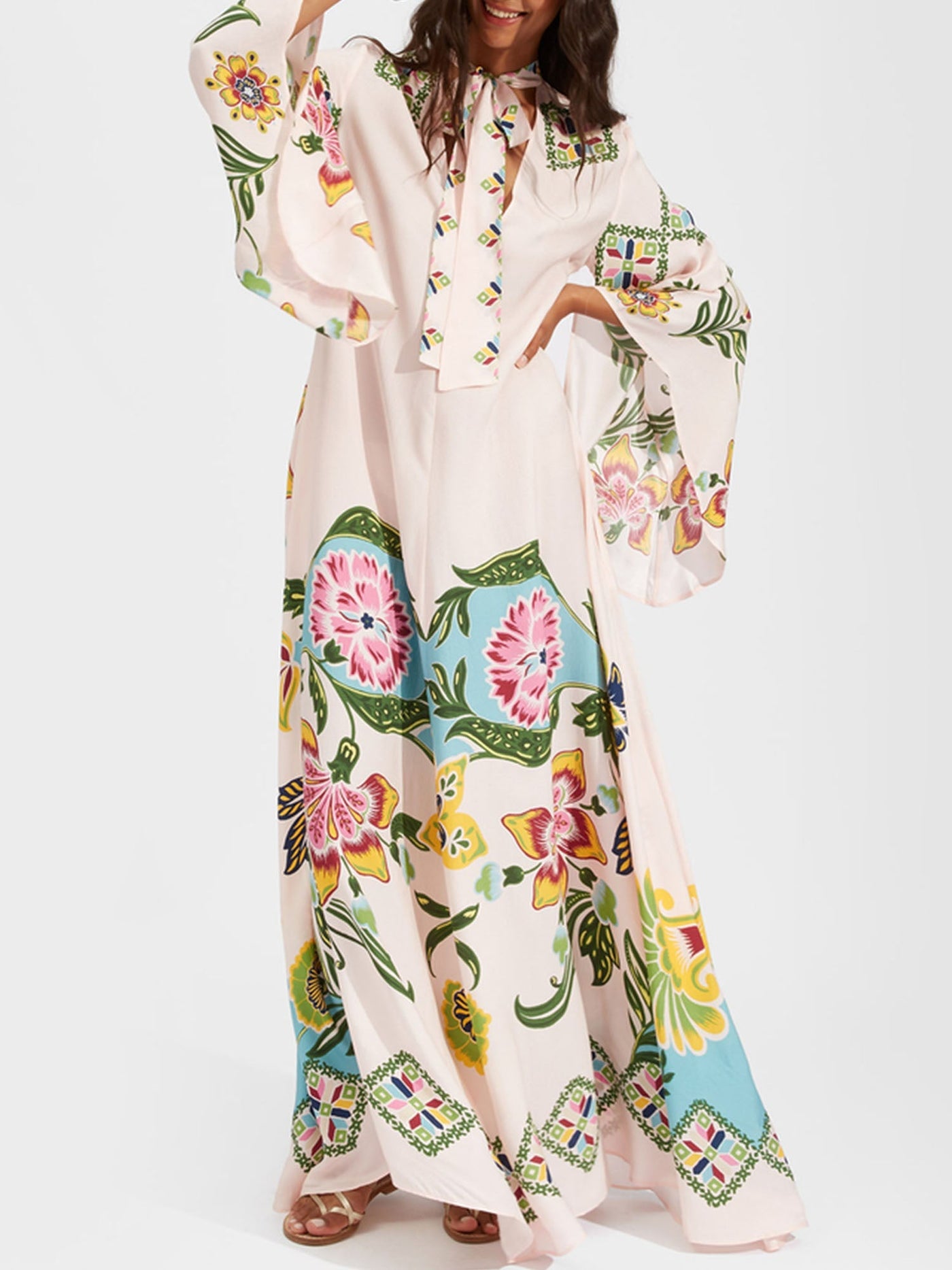 FIORELLA – BOHO LONG FLORAL DRESS WITH ROMANTIC SLEEVES