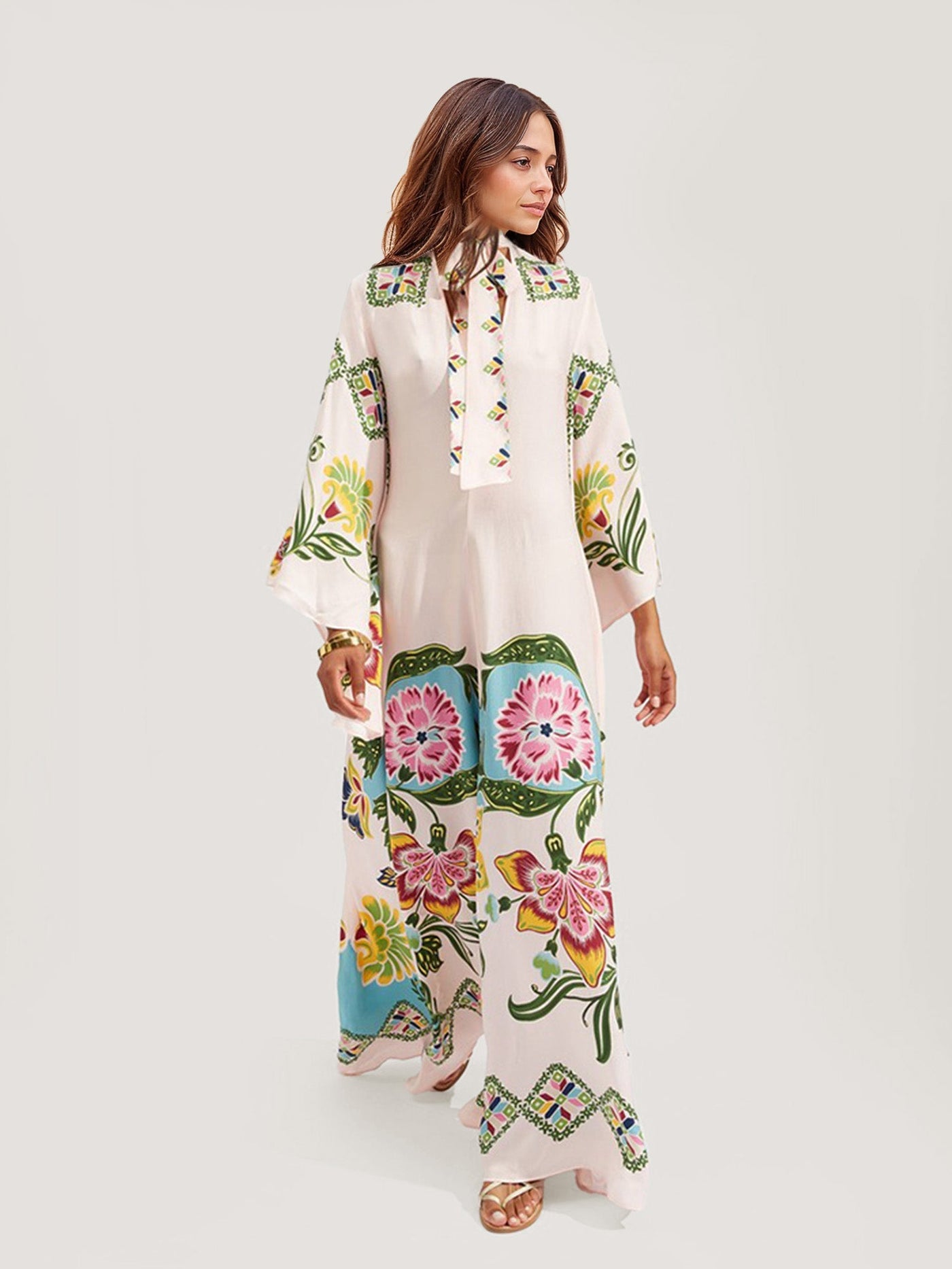 FIORELLA – BOHO LONG FLORAL DRESS WITH ROMANTIC SLEEVES