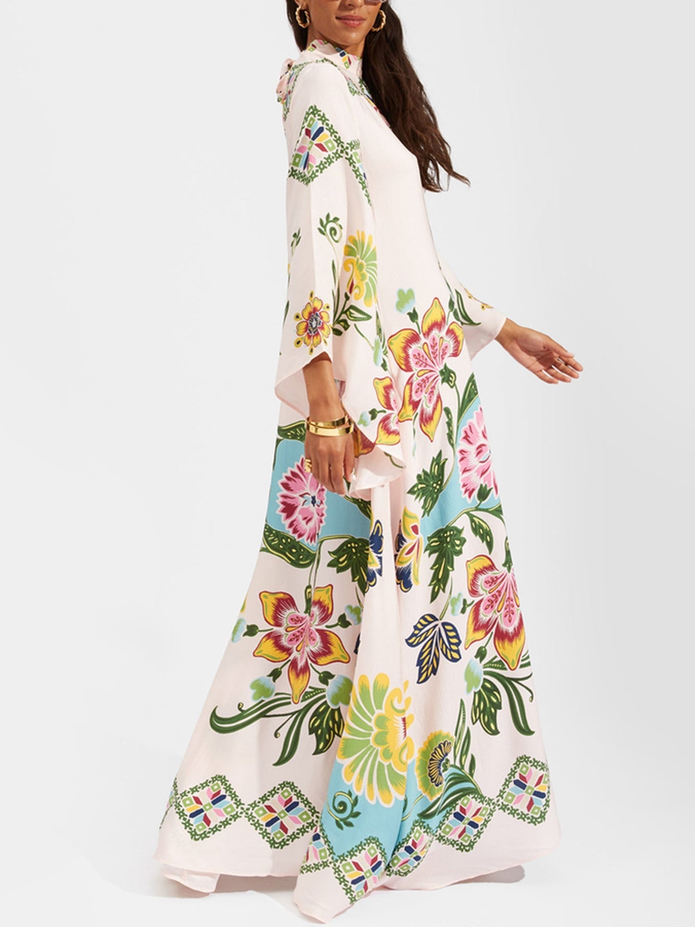 FIORELLA – BOHO LONG FLORAL DRESS WITH ROMANTIC SLEEVES