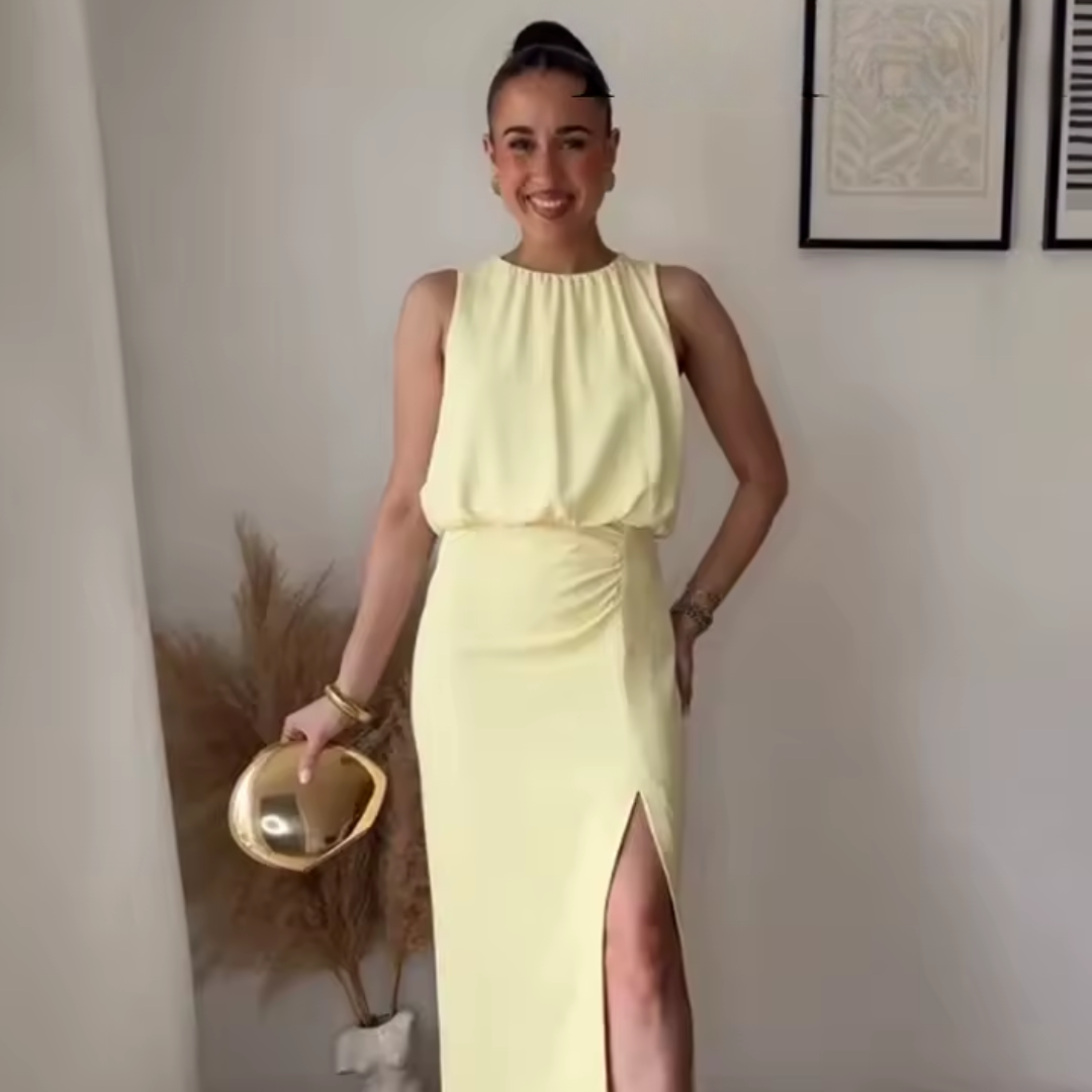 LENA – EFFORTLESS CHARM IN MIDNIGHT FLOW MIDI DRESS