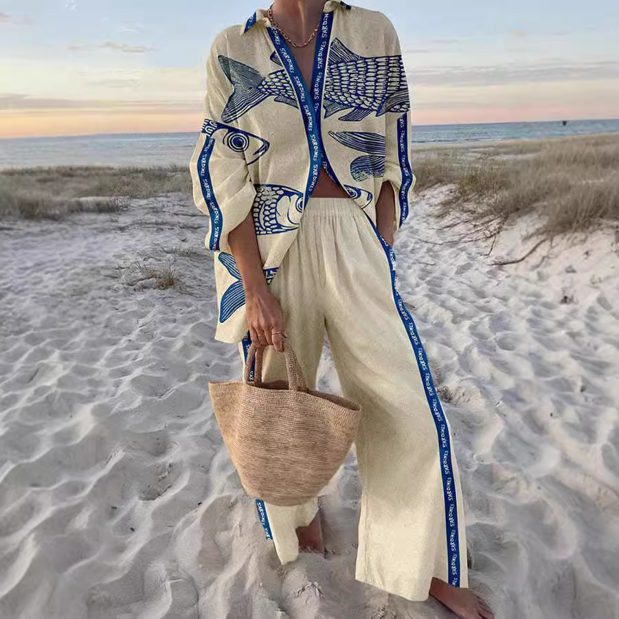 EDENELLE – BLUE FISH LINEN SET WITH MEDITERRANEAN BREEZE