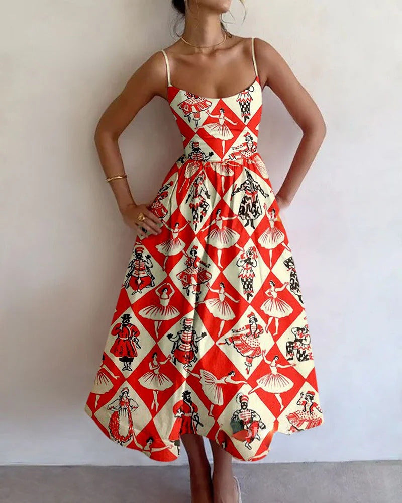 SABELLE – STRAPPY DRESS WITH DIAMOND PRINT AND EFFORTLESS GRACE