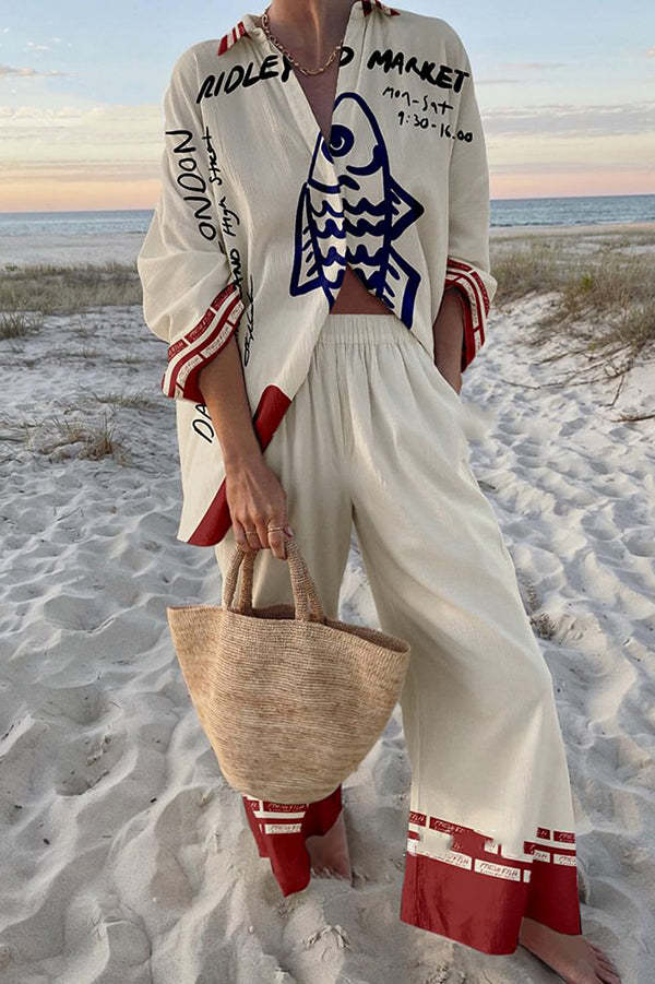 EDENELLE – LINEN SET WITH BLUE FISH PRINT, A TOUCH OF NAUTICAL ELEGANCE