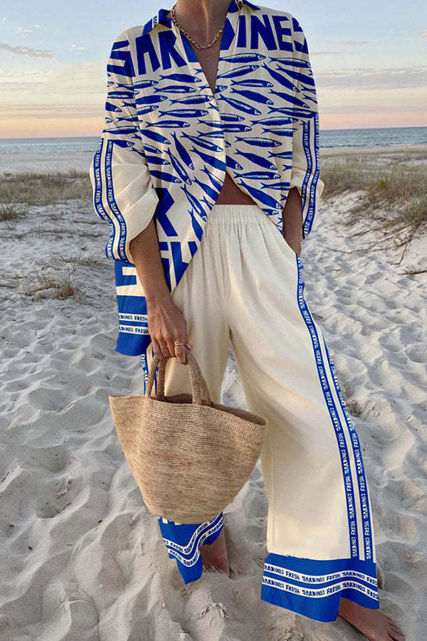 EDENELLE – SARDINE-PRINT LINEN SET WITH SEASIDE SOPHISTICATION