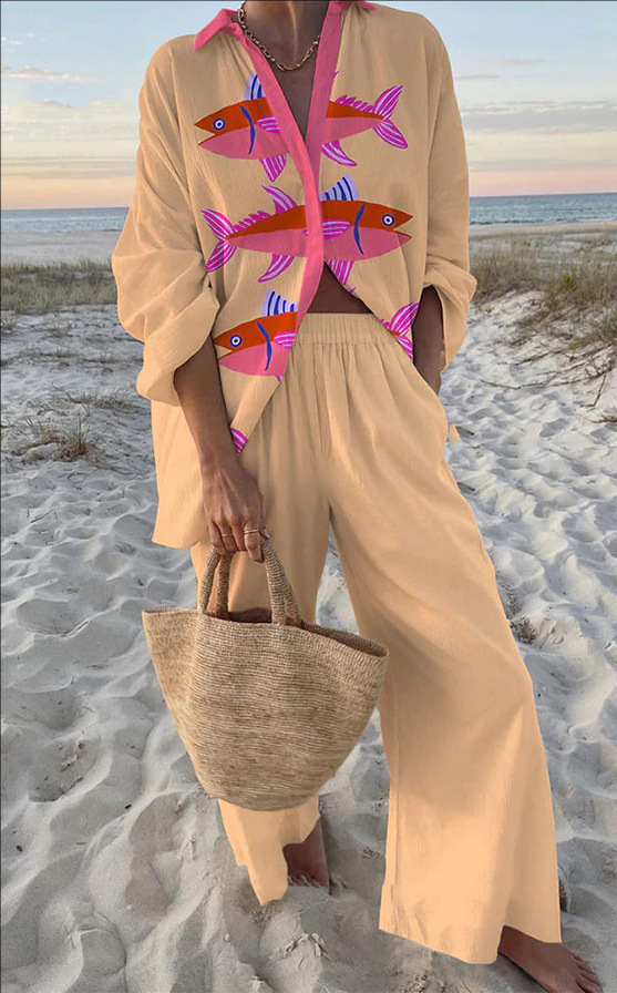 EDENELLE – PINK FISH PRINT, WHIMSICAL AND COASTAL-CHIC