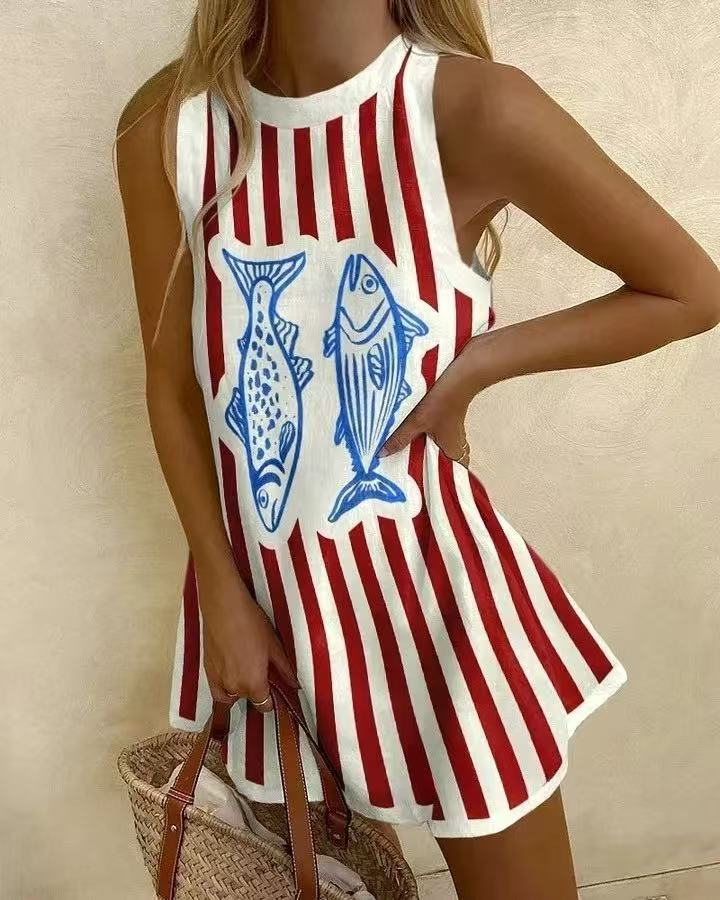 MINIVIE – FISH PRINT MINI DRESS WITH PLAYFUL CHARM