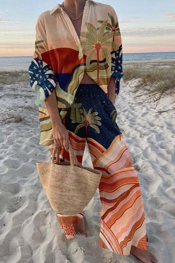 EDENELLE – LINEN SET WITH PARADISIACAL PRINT AND ISLAND CHARM