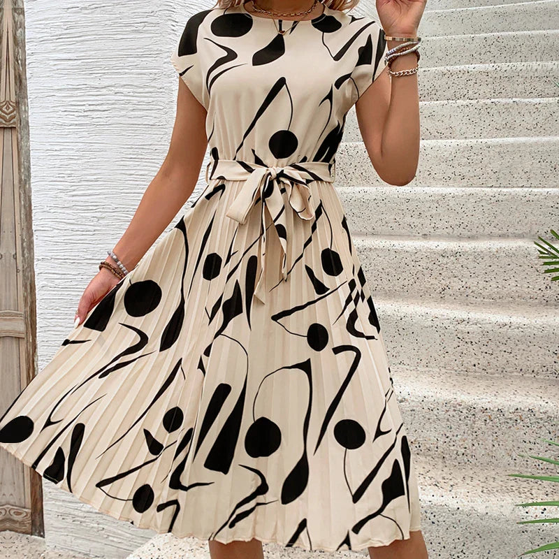 ALLAINE – PLEATED GRACE MIDI DRESS WITH CINCHED WAIST