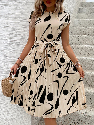 ALLAINE – PLEATED GRACE MIDI DRESS WITH CINCHED WAIST