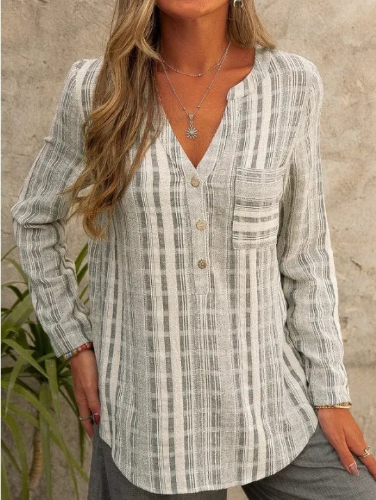 ANDREA – SOFT DRAPE V-NECK LONG SLEEVE BLOUSE