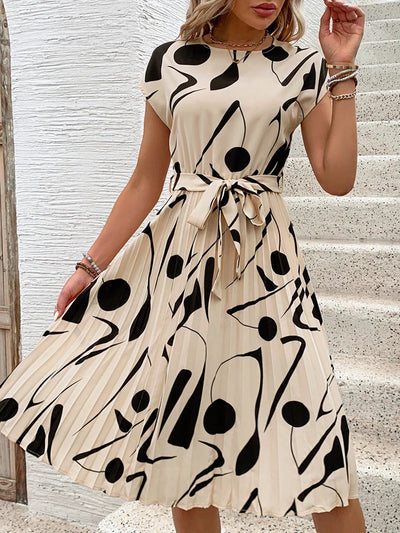 ALLAINE – PLEATED GRACE MIDI DRESS WITH CINCHED WAIST
