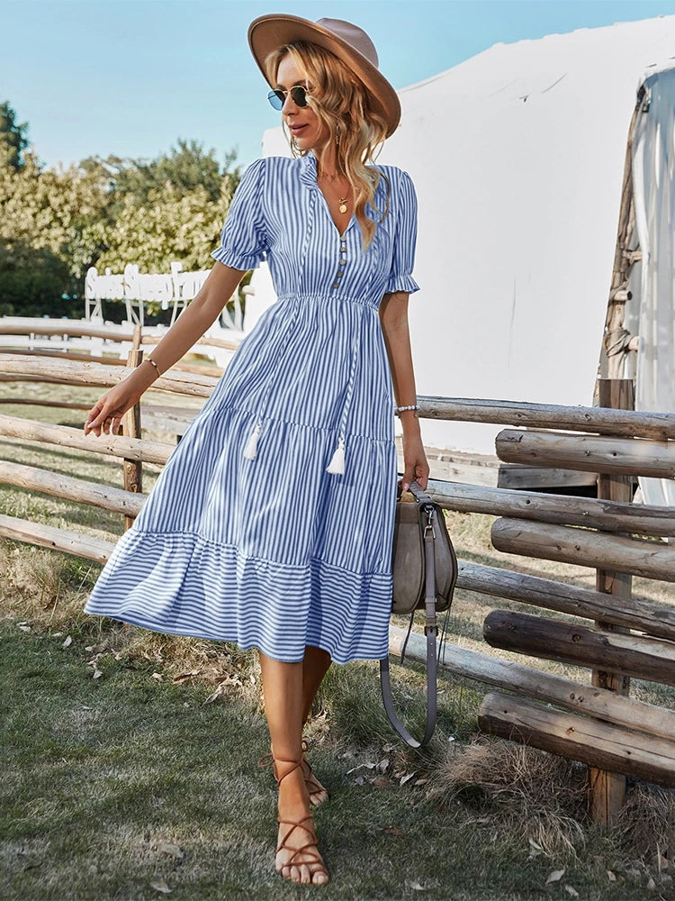 LAUREEN – CHARMED STRIPES AND SOFT SILHOUETTES DRESS