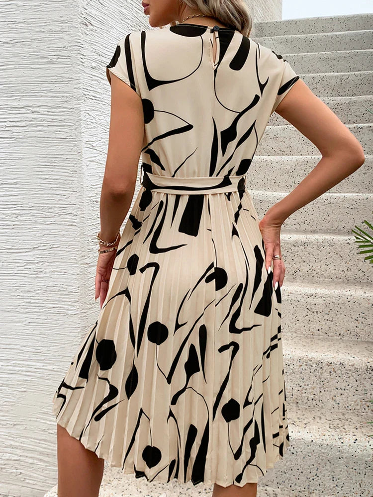ALLAINE – PLEATED GRACE MIDI DRESS WITH CINCHED WAIST